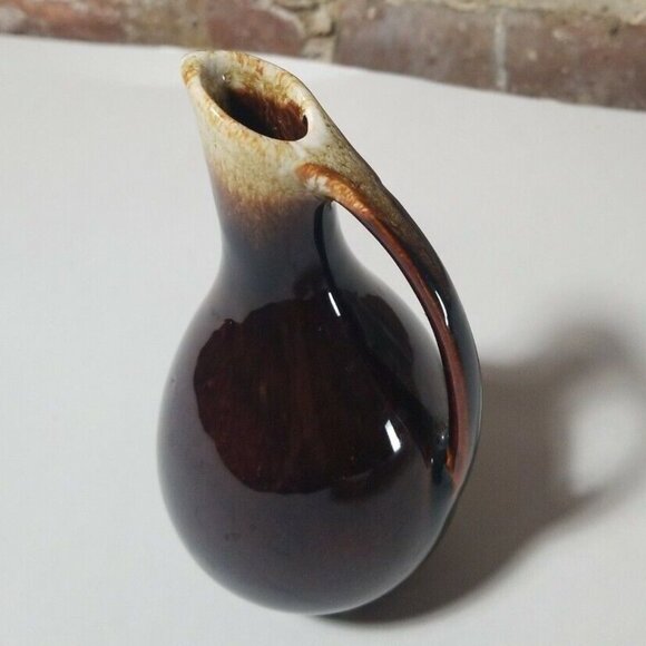 Small Cruet vase/ creamer brown drip glaze. Retro style - Picture 2 of 7